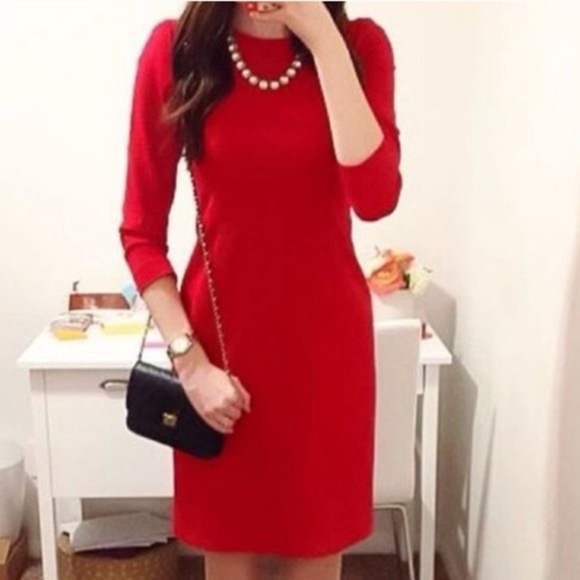 J. Crew Dresses & Skirts - J. Crew Red Ponte Knit Zip Dress Shift Sheath 3/4 Sleeve Above Knee E4186